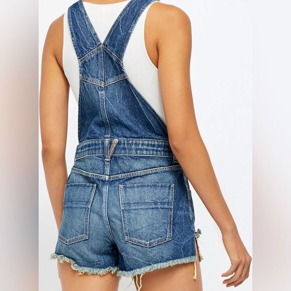 NWOT Free People Sunkissed Short Overalls size 27 adjustable straps with zipper - Picture 2 of 13